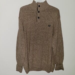 Chaps Mock Neck Sweater Henley 3 Button Padded Elbows Men's Size Large